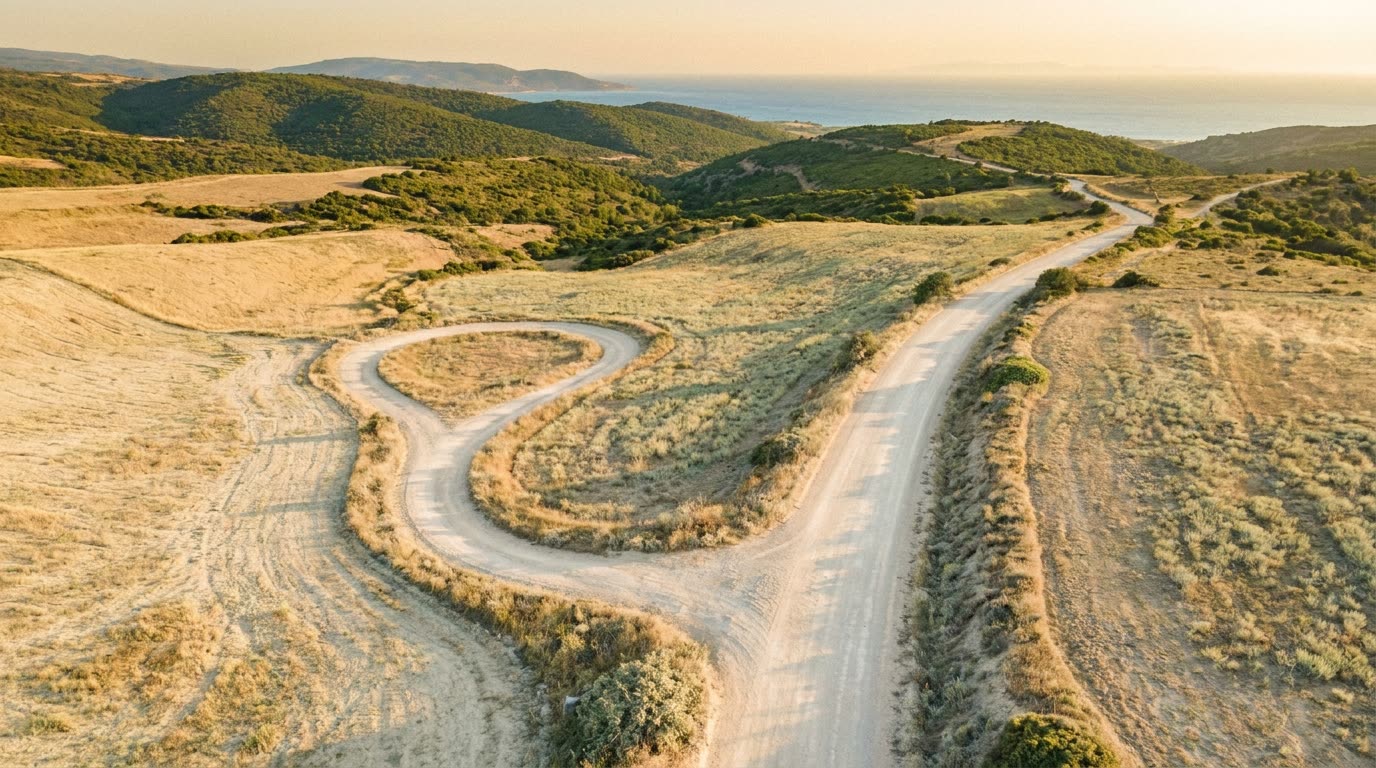 Un sentiero si divide: uno torna su sé stesso, l'altro va verso il mare